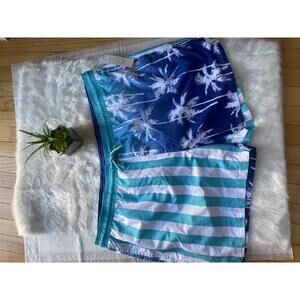 No Boundaries Men's Swim Trunks 3XL Blue and White Palm Tree Pattern 48-50